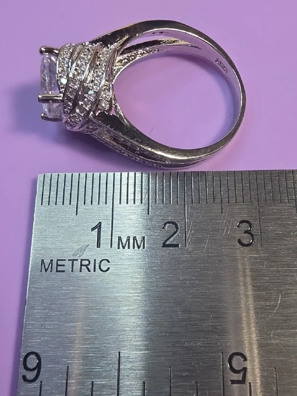 Silver Halo Ring with Large White Cubic Stone